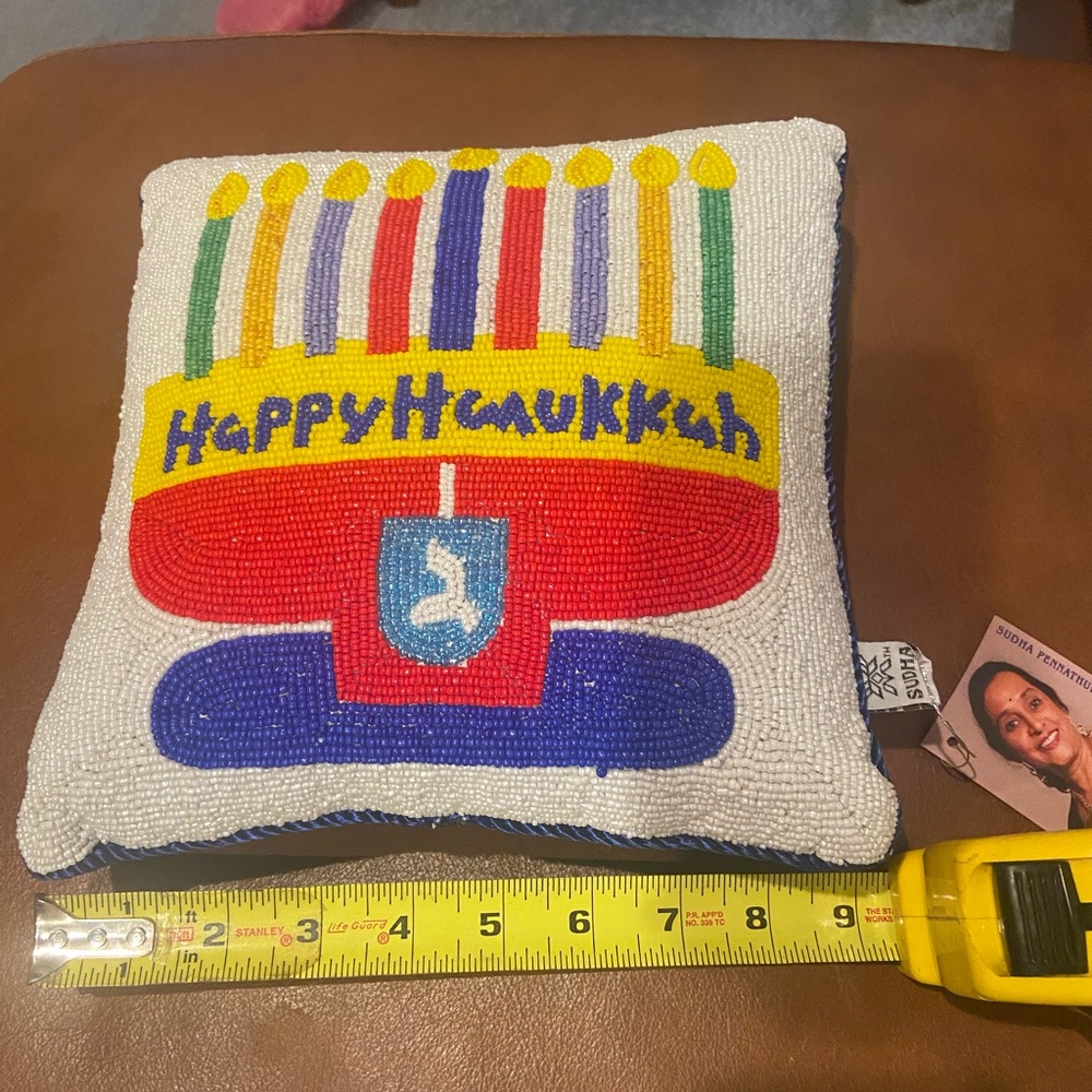 NWT! Happy Hanukkah hand Beaded Pillow